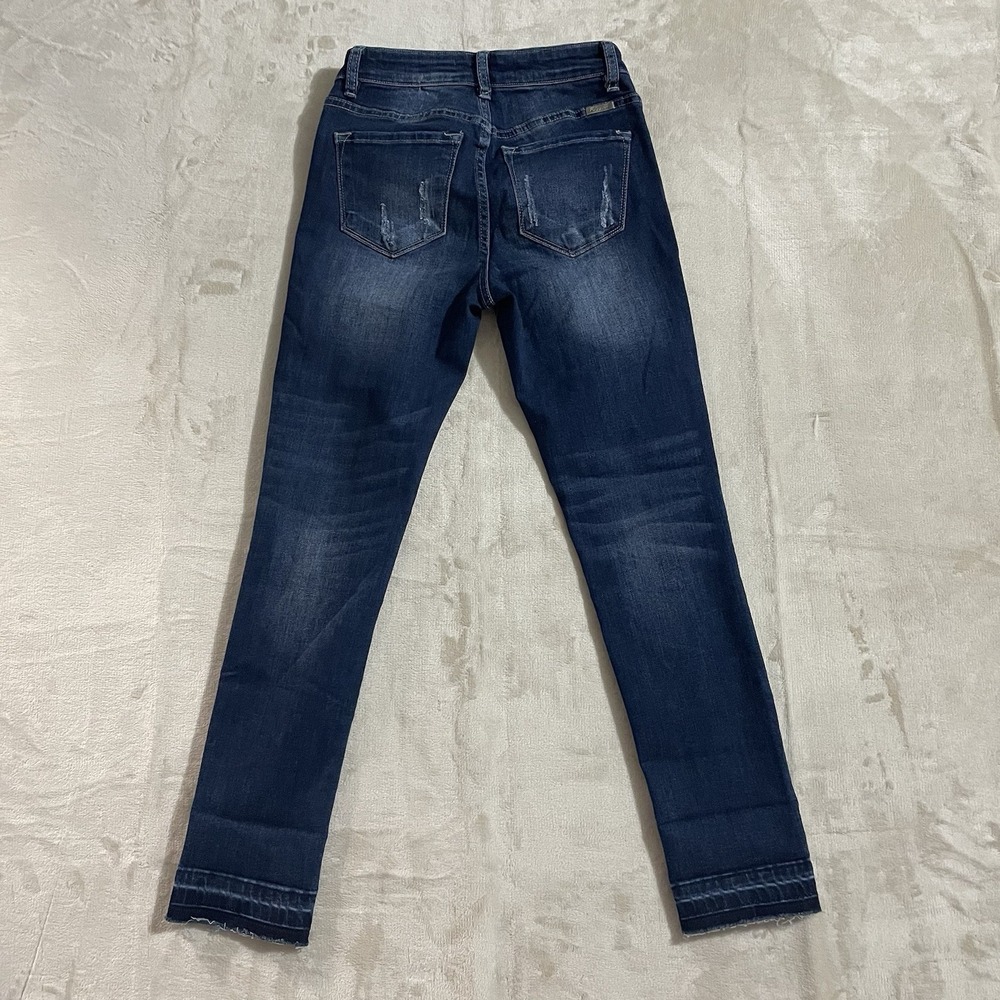KanCan Jeans Womens 3/25 Straight Leg Distressed Raw Hems Blue Denim Dark Wash‎ - Picture 8 of 8